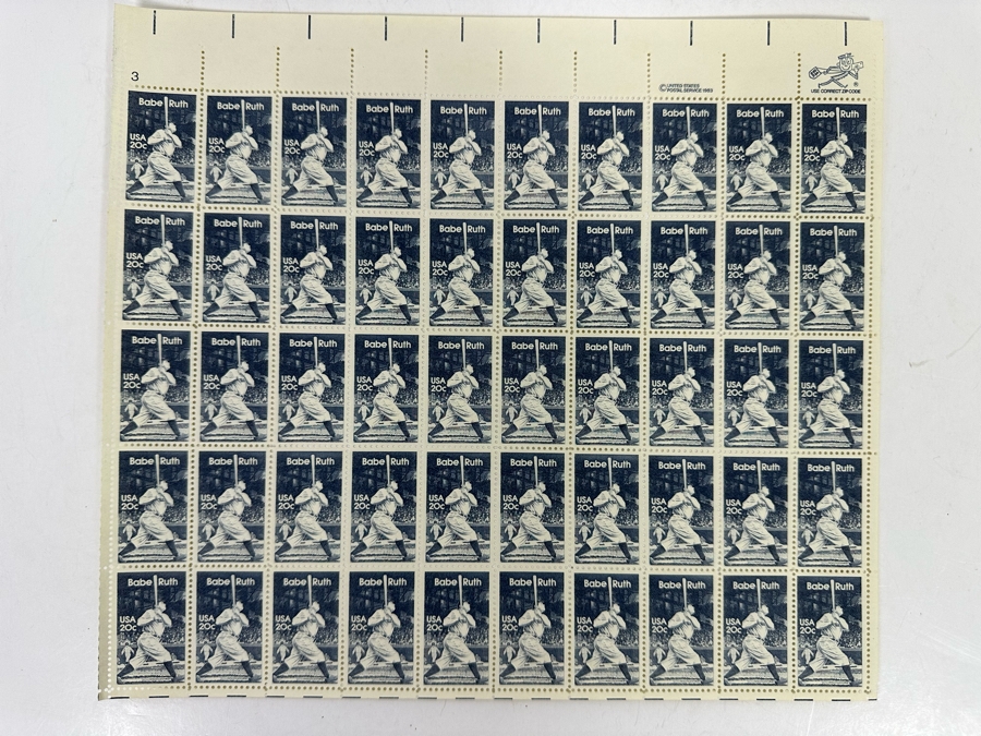 50 Mint 1983 Babe Ruth New York Yankees Baseball Stamps Sheet [Photo 4]