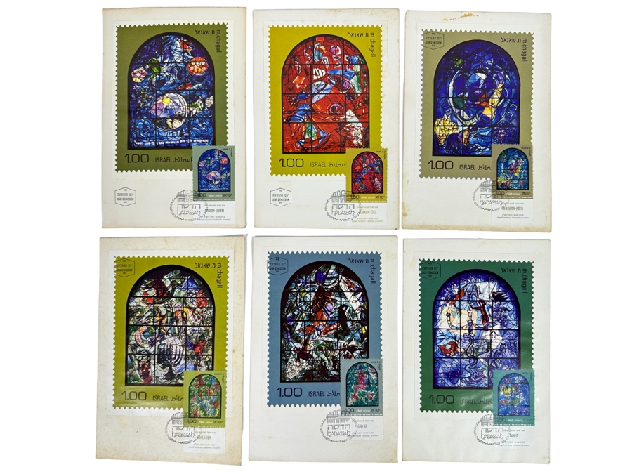 (6) Marc Chagall First Day Cover Stamps Stained Glass Windows Series 12 Tribes Of Israel Hadassah, Jerusalem 1973