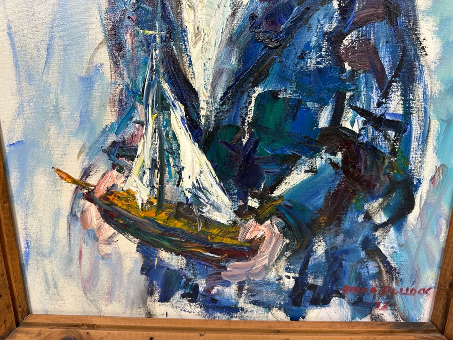 David Pallock (1906-1977, Massachusetts) Original Painting On Canvas Of Boy Holding Toy Sailboat Dated ’73 24 X 36 Framed 29 X 41 [Photo 9]