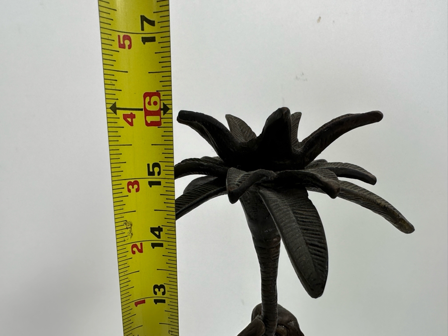 Metal Palm Tree With Pair Of Monkeys Candleholder 16H [Photo 7]
