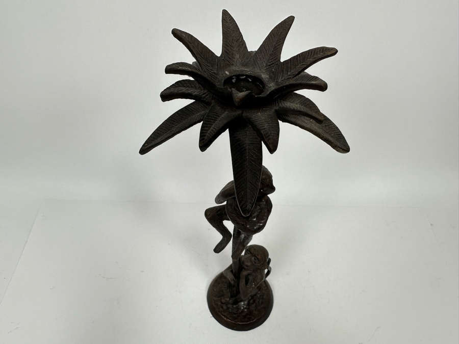 Metal Palm Tree With Pair Of Monkeys Candleholder 16H [Photo 6]