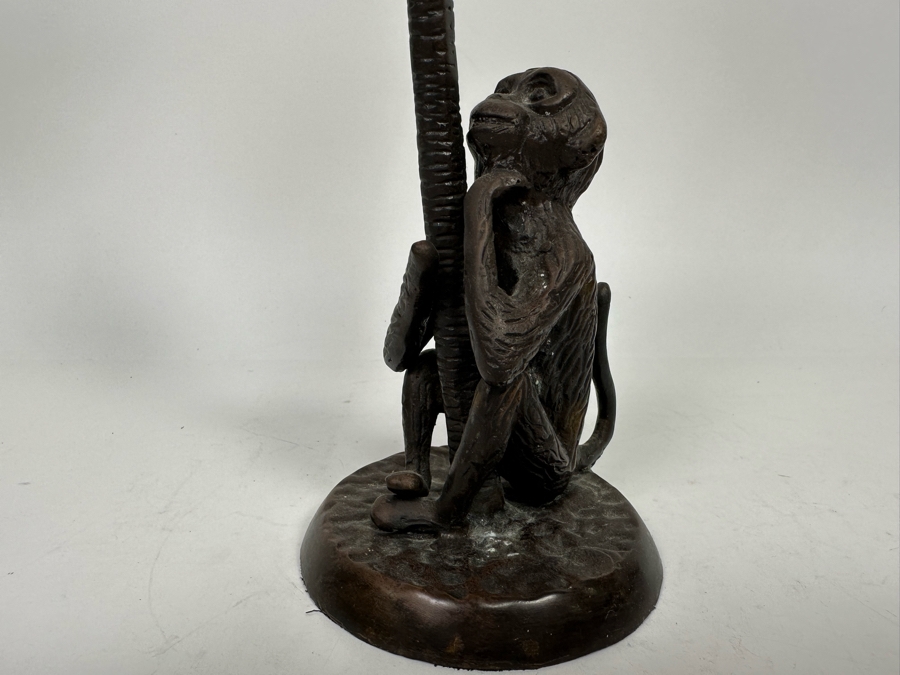 Metal Palm Tree With Pair Of Monkeys Candleholder 16H [Photo 4]