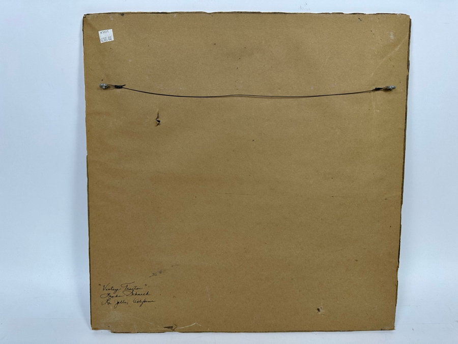 Linda Scharck La Jolla, CA “Vintage Tractor” Signed And Titled On Back 9.5 X 9.5 Framed 18.5 X 18.5 [Photo 5]