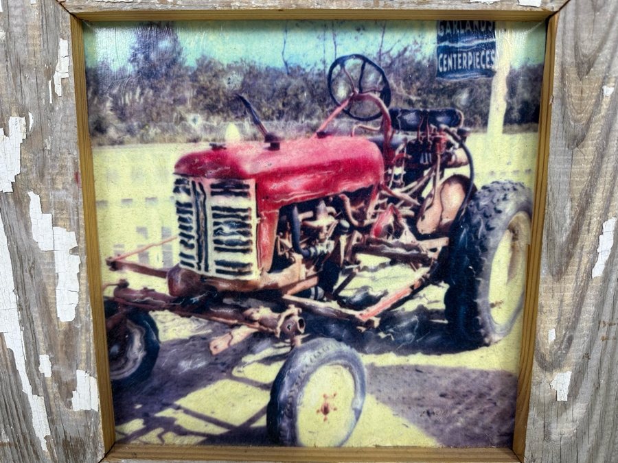 Linda Scharck La Jolla, CA “Vintage Tractor” Signed And Titled On Back 9.5 X 9.5 Framed 18.5 X 18.5 [Photo 4]