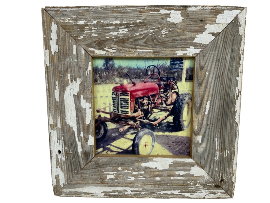 Linda Scharck La Jolla, CA “Vintage Tractor” Signed And Titled On Back 9.5 X 9.5 Framed 18.5 X 18.5 [Photo 2]
