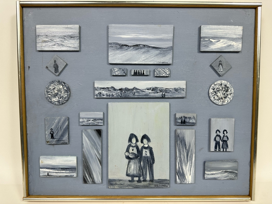 Carmen Z. Simpkins Original Board On Board Collage Paintings Framed 19 X 16.5 [Photo 2]