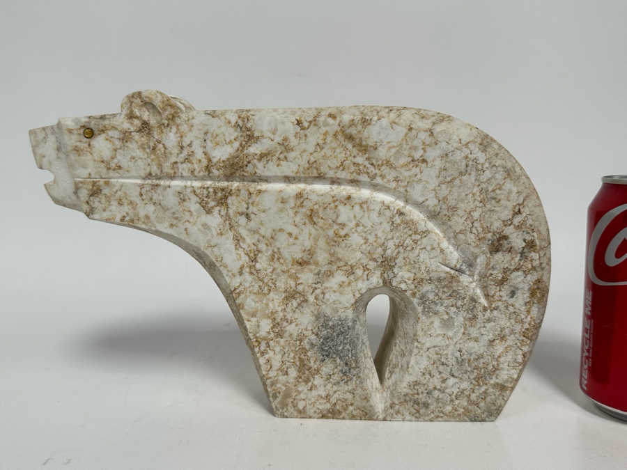 Hand Carved Colorado Alabaster 'White Canyon Bear' By Ernest (Bo) Mirabal 10W X 2.75D X 6.5H [Photo 3]