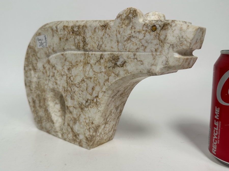 Hand Carved Colorado Alabaster 'White Canyon Bear' By Ernest (Bo) Mirabal 10W X 2.75D X 6.5H [Photo 8]