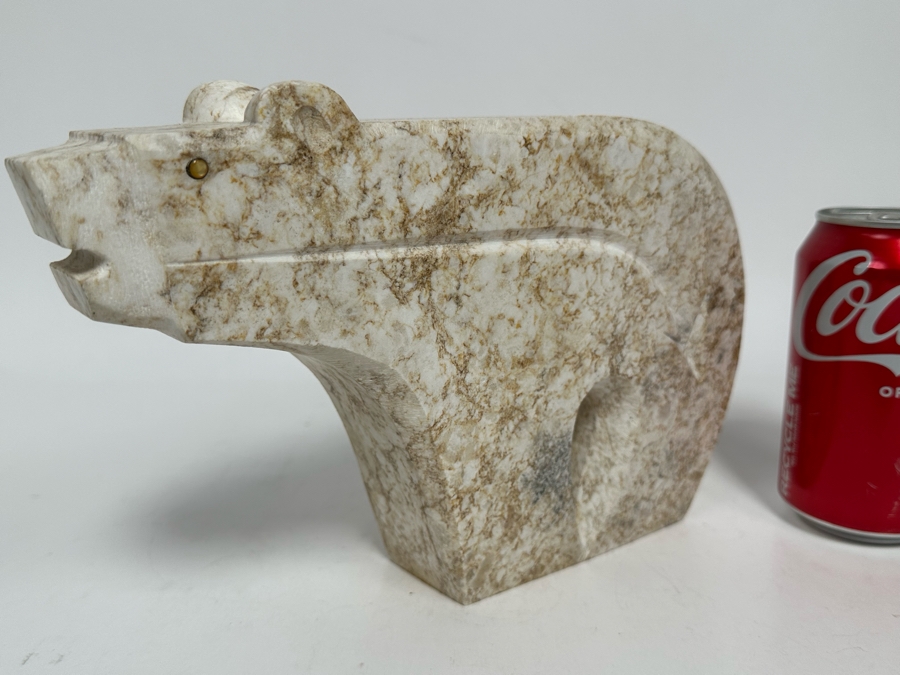Hand Carved Colorado Alabaster 'White Canyon Bear' By Ernest (Bo) Mirabal 10W X 2.75D X 6.5H [Photo 5]