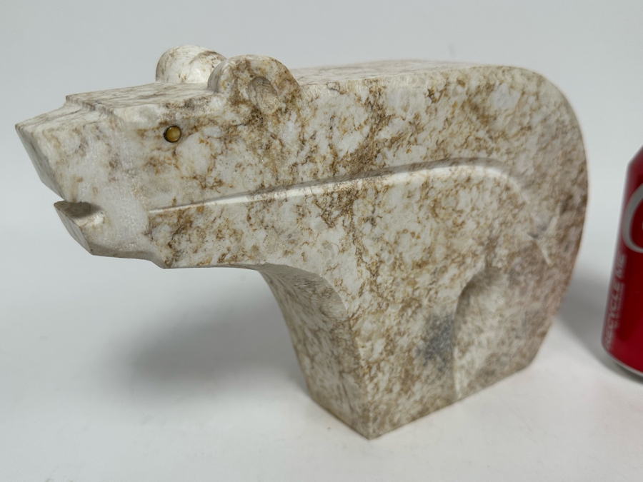 Hand Carved Colorado Alabaster 'White Canyon Bear' By Ernest (Bo) Mirabal 10W X 2.75D X 6.5H [Photo 6]
