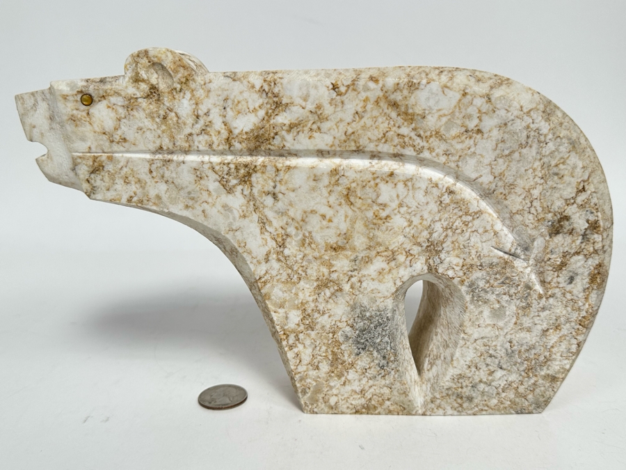 Hand Carved Colorado Alabaster 'White Canyon Bear' By Ernest (Bo) Mirabal 10W X 2.75D X 6.5H [Photo 11]