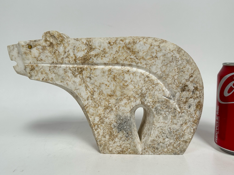 Hand Carved Colorado Alabaster 'White Canyon Bear' By Ernest (Bo) Mirabal 10W X 2.75D X 6.5H [Photo 2]
