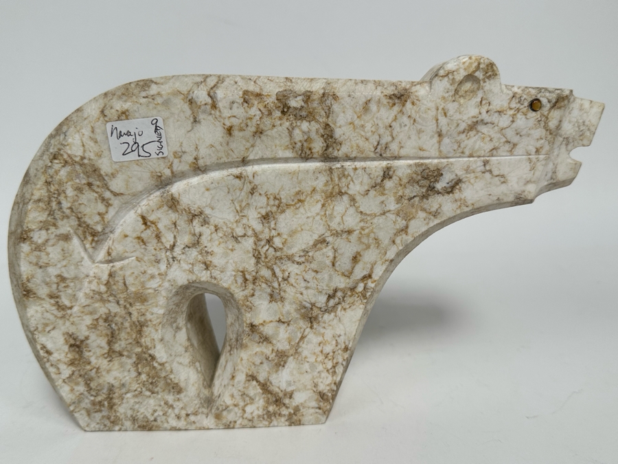 Hand Carved Colorado Alabaster 'White Canyon Bear' By Ernest (Bo) Mirabal 10W X 2.75D X 6.5H [Photo 9]