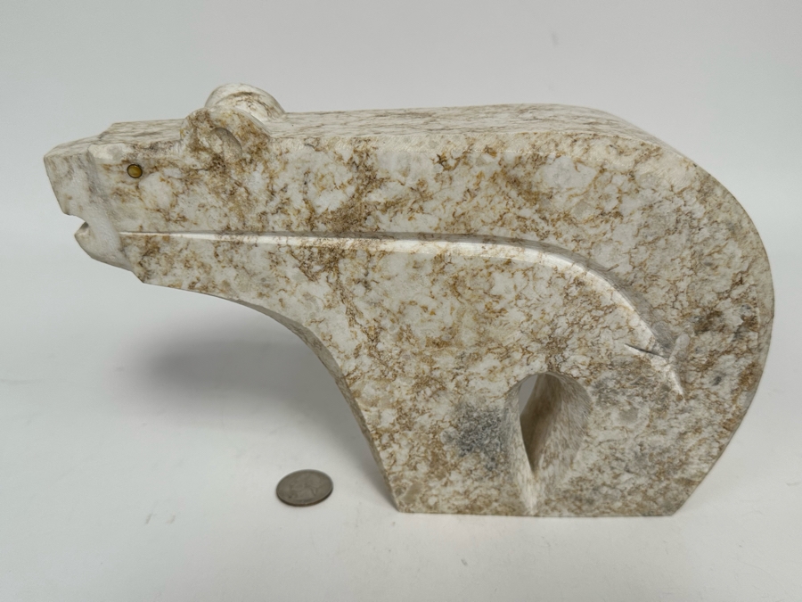 Hand Carved Colorado Alabaster 'White Canyon Bear' By Ernest (Bo) Mirabal 10W X 2.75D X 6.5H [Photo 12]