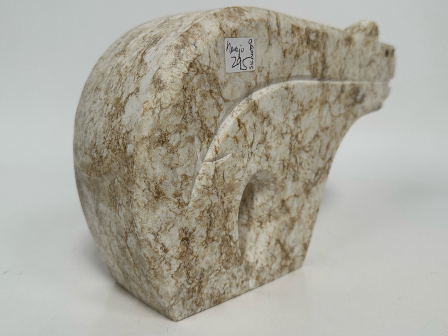 Hand Carved Colorado Alabaster 'White Canyon Bear' By Ernest (Bo) Mirabal 10W X 2.75D X 6.5H [Photo 10]