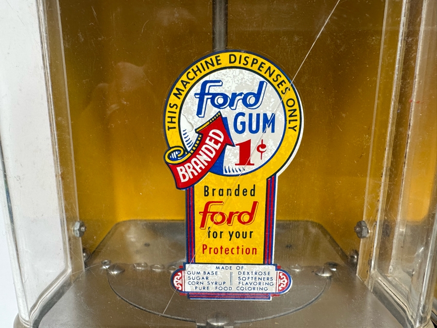 Double FORD Candy Ball Gumball Machine 1c Hard Candy Branded Ford For Your Protection With Key 12W X 7.5D X 15.5H [Photo 4]