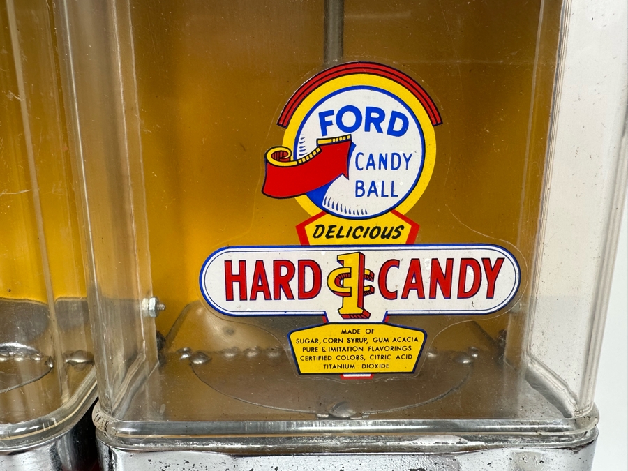 Double FORD Candy Ball Gumball Machine 1c Hard Candy Branded Ford For Your Protection With Key 12W X 7.5D X 15.5H [Photo 3]