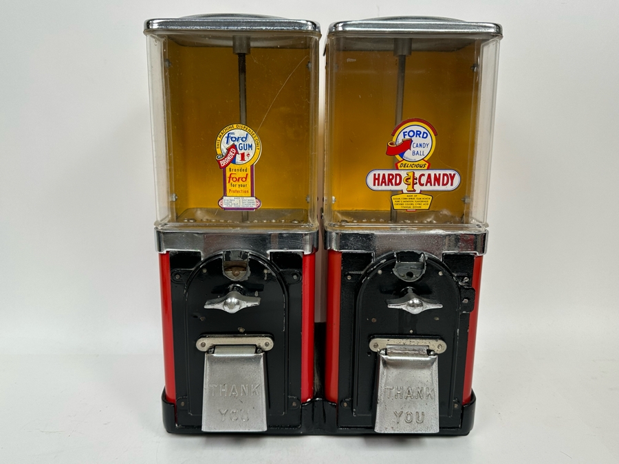 Double FORD Candy Ball Gumball Machine 1c Hard Candy Branded Ford For Your Protection With Key 12W X 7.5D X 15.5H [Photo 2]