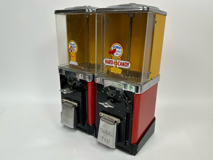 Double FORD Candy Ball Gumball Machine 1c Hard Candy Branded Ford For Your Protection With Key 12W X 7.5D X 15.5H [Photo 7]