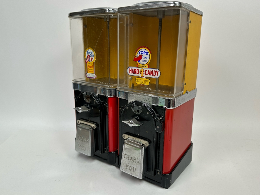 Double FORD Candy Ball Gumball Machine 1c Hard Candy Branded Ford For Your Protection With Key 12W X 7.5D X 15.5H [Photo 8]