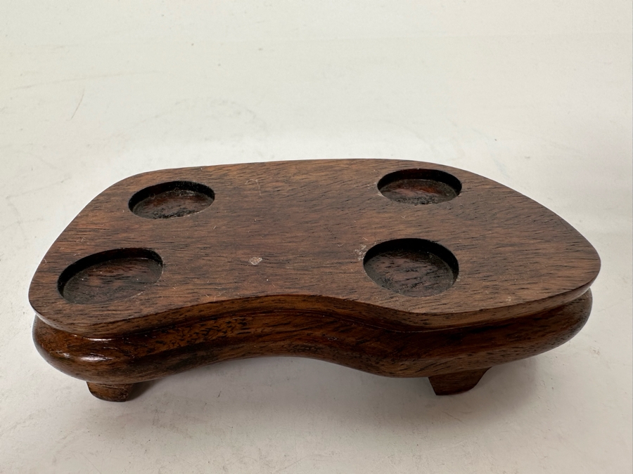 Vintage Chinese Carved Stone Pig On Wooden Stand 4W X 2D X 3H [Photo 10]