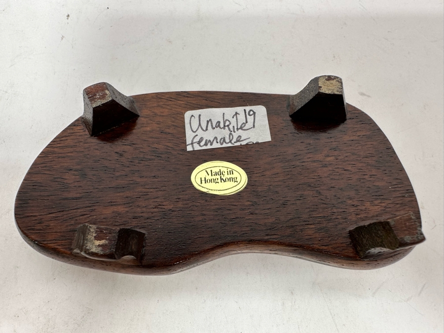 Vintage Chinese Carved Stone Pig On Wooden Stand 4W X 2D X 3H [Photo 13]