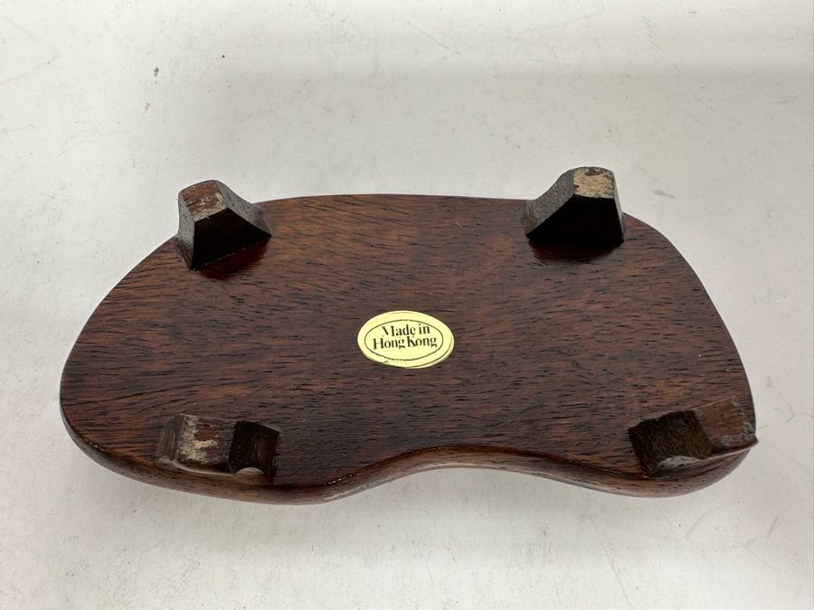 Vintage Chinese Carved Stone Pig On Wooden Stand 4W X 2D X 3H [Photo 12]