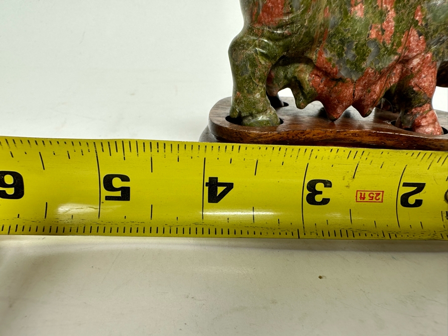 Vintage Chinese Carved Stone Pig On Wooden Stand 4W X 2D X 3H [Photo 14]