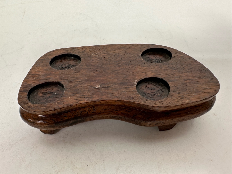 Vintage Chinese Carved Stone Pig On Wooden Stand 4W X 2D X 3H [Photo 11]