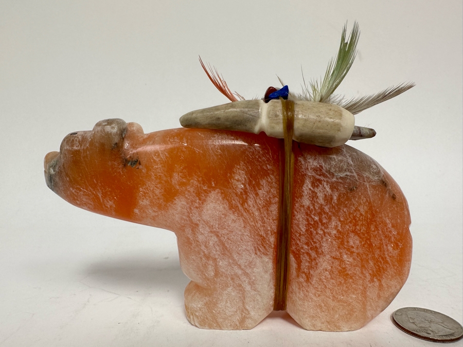 Signed Native American Zuni Fetish Of Bear Rose Quartz Carved Bear 5.5W X 1D X 4H [Photo 6]