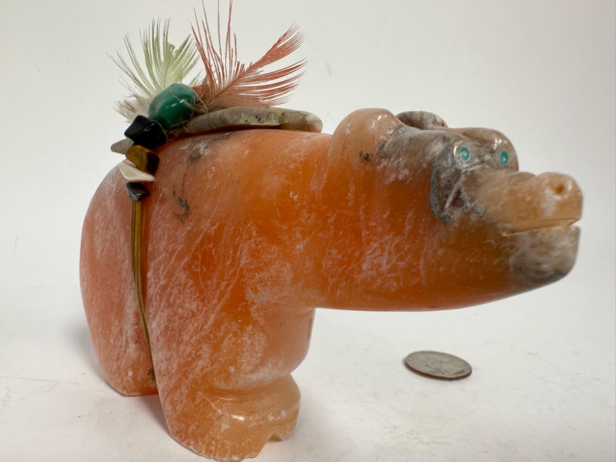 Signed Native American Zuni Fetish Of Bear Rose Quartz Carved Bear 5.5W X 1D X 4H [Photo 11]