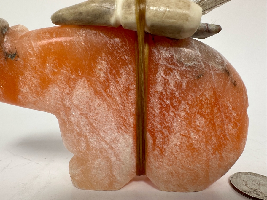 Signed Native American Zuni Fetish Of Bear Rose Quartz Carved Bear 5.5W X 1D X 4H [Photo 7]