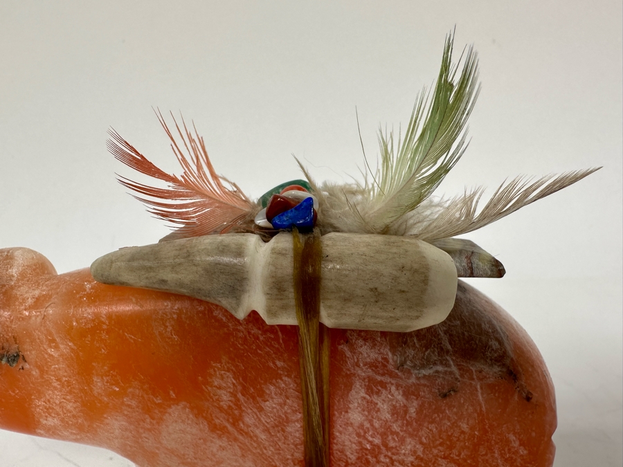 Signed Native American Zuni Fetish Of Bear Rose Quartz Carved Bear 5.5W X 1D X 4H [Photo 8]