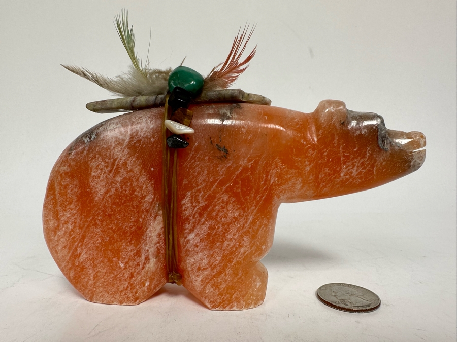 Signed Native American Zuni Fetish Of Bear Rose Quartz Carved Bear 5.5W X 1D X 4H [Photo 2]