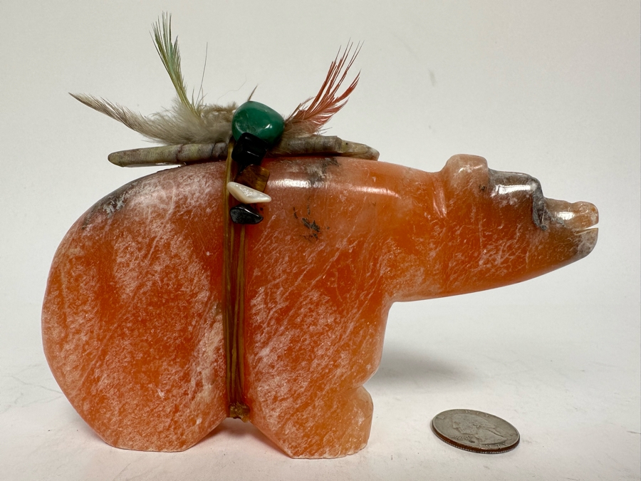Signed Native American Zuni Fetish Of Bear Rose Quartz Carved Bear 5.5W X 1D X 4H [Photo 5]