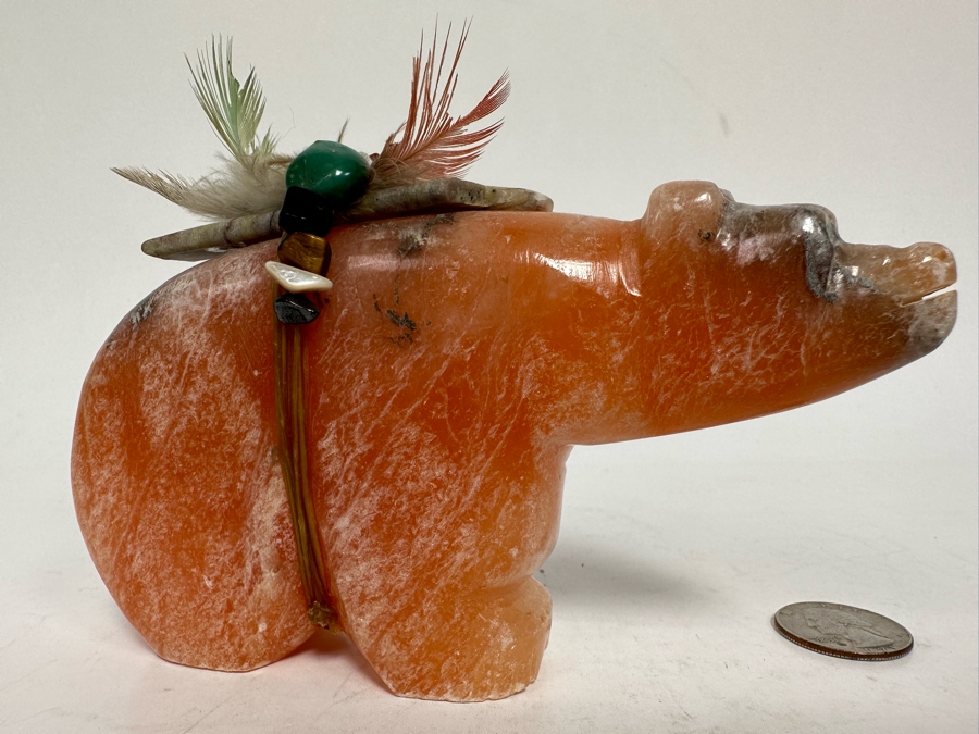 Signed Native American Zuni Fetish Of Bear Rose Quartz Carved Bear 5.5W X 1D X 4H [Photo 12]