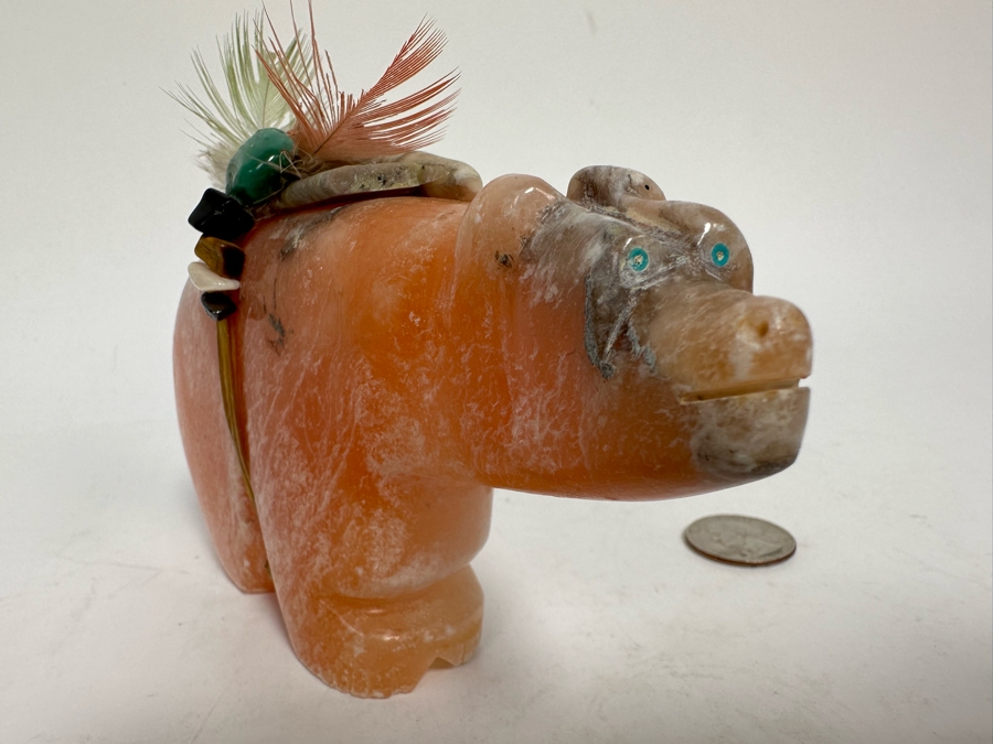 Signed Native American Zuni Fetish Of Bear Rose Quartz Carved Bear 5.5W X 1D X 4H [Photo 10]