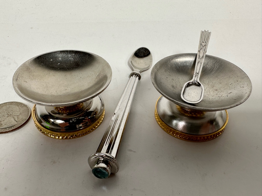 Pair Of Signed Swed Masters Workshop Footed Salt Cellars 1.75R X 1H With Signed Swed Masters Workshop Spoon 4L By Yossi Swed, Jerusalem Israel [Photo 9]