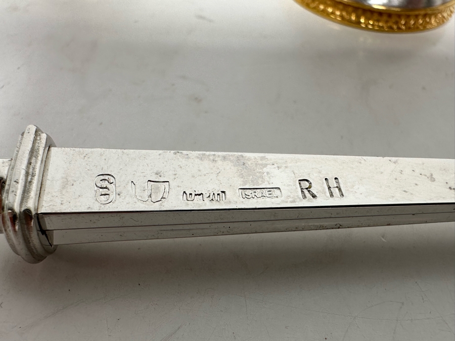 Pair Of Signed Swed Masters Workshop Footed Salt Cellars 1.75R X 1H With Signed Swed Masters Workshop Spoon 4L By Yossi Swed, Jerusalem Israel [Photo 11]