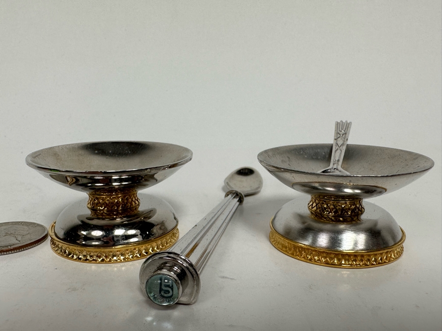 Pair Of Signed Swed Masters Workshop Footed Salt Cellars 1.75R X 1H With Signed Swed Masters Workshop Spoon 4L By Yossi Swed, Jerusalem Israel [Photo 5]