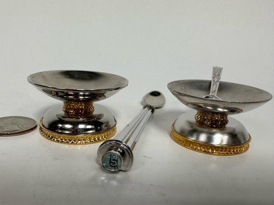 Pair Of Signed Swed Masters Workshop Footed Salt Cellars 1.75R X 1H With Signed Swed Masters Workshop Spoon 4L By Yossi Swed, Jerusalem Israel [Photo 8]