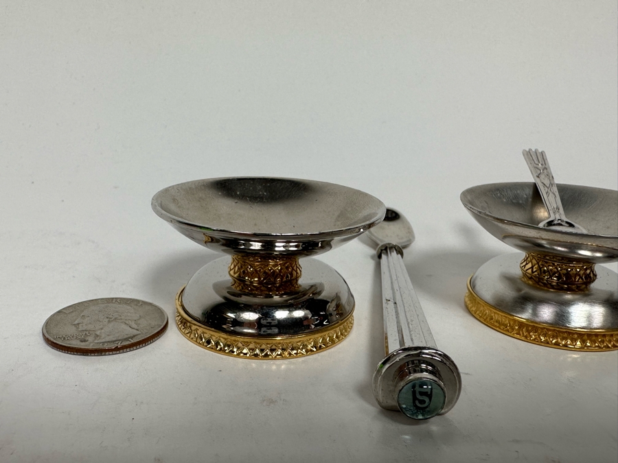 Pair Of Signed Swed Masters Workshop Footed Salt Cellars 1.75R X 1H With Signed Swed Masters Workshop Spoon 4L By Yossi Swed, Jerusalem Israel [Photo 7]