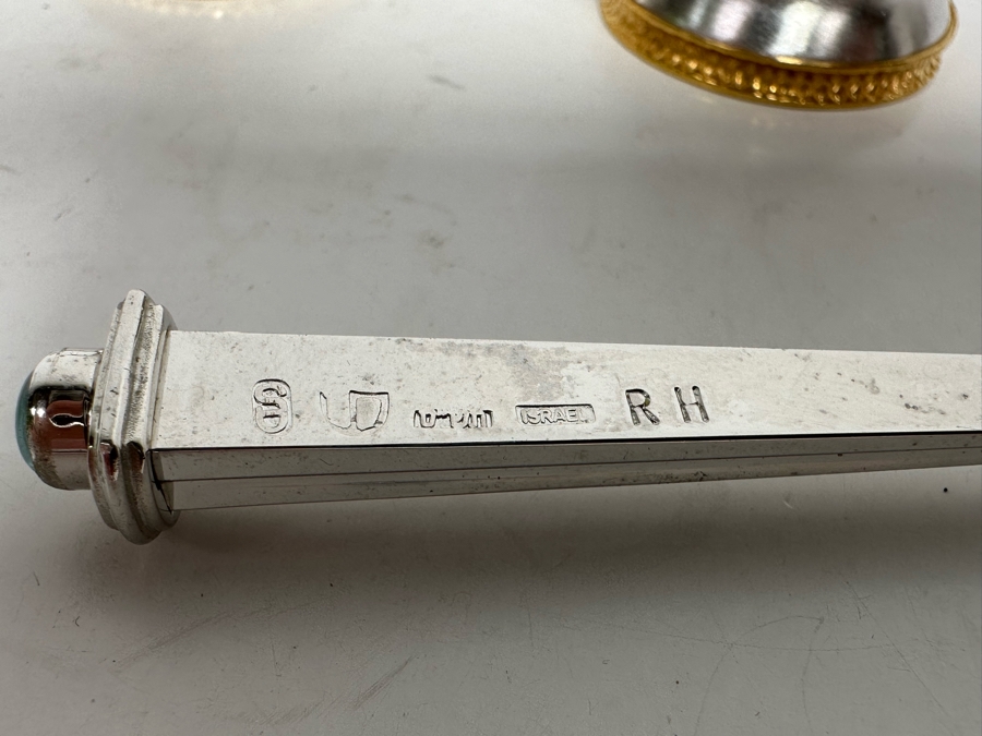 Pair Of Signed Swed Masters Workshop Footed Salt Cellars 1.75R X 1H With Signed Swed Masters Workshop Spoon 4L By Yossi Swed, Jerusalem Israel [Photo 10]