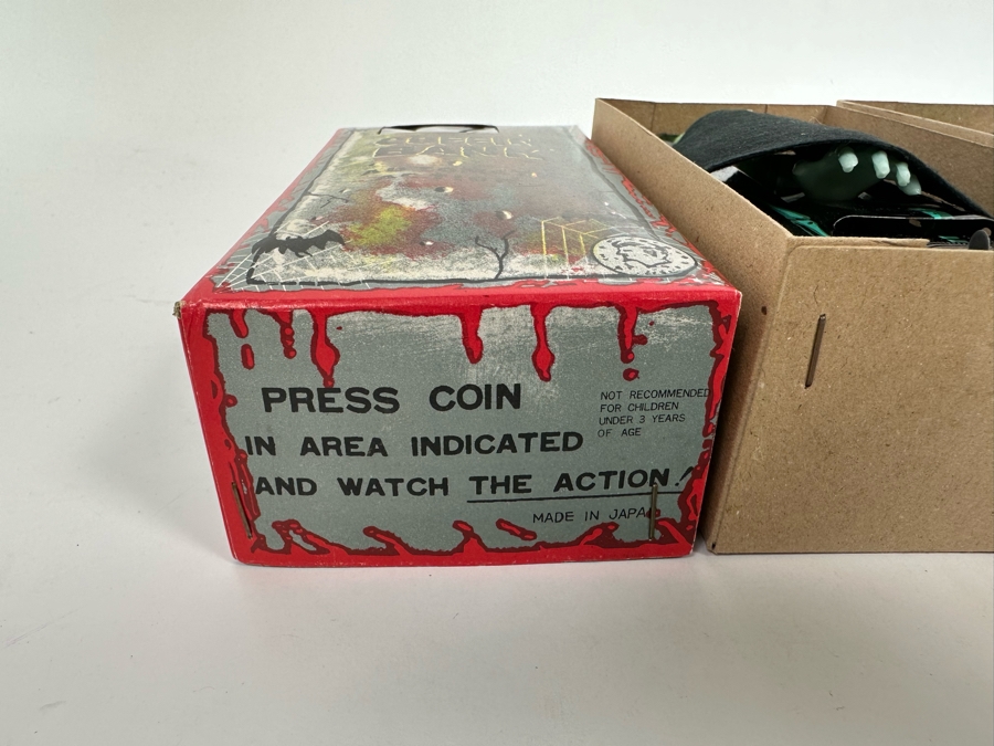 Pair Of New Old Stock Wind-Up Metal Coffin Banks With Original Boxes (Skeleton Arm Comes Out To Grab Coin) Made In Japan [Photo 10]