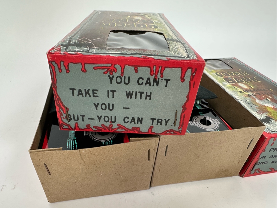 Pair Of New Old Stock Wind-Up Metal Coffin Banks With Original Boxes (Skeleton Arm Comes Out To Grab Coin) Made In Japan [Photo 12]