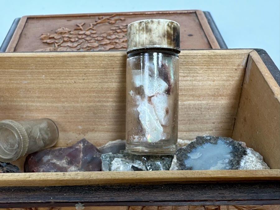 Carved Relief Chinese Box With Various Stones Including Rough Opals 6W X 4D X 3.5H [Photo 8]