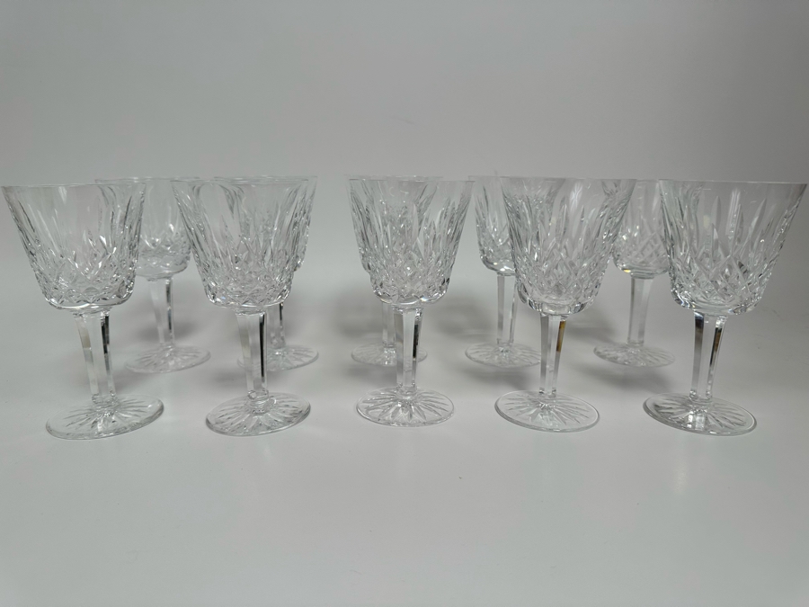 (10) Waterford Crystal Lismore Pattern Claret Wine Stemware Glasses 5 7/8H With One Original Box Replacements Value $1,050 [Photo 3]