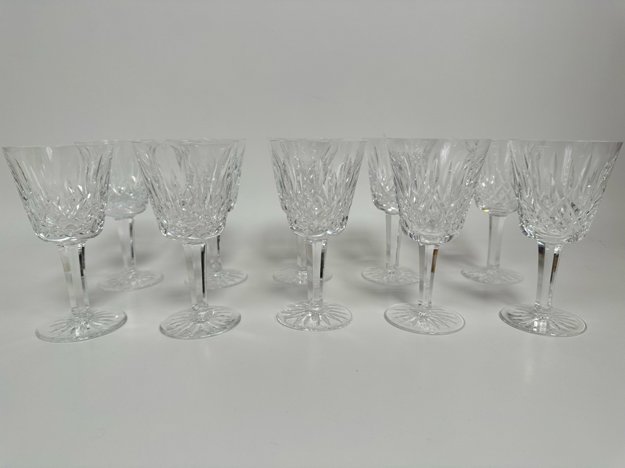 (10) Waterford Crystal Lismore Pattern Claret Wine Stemware Glasses 5 7/8H With One Original Box Replacements Value $1,050 [Photo 2]