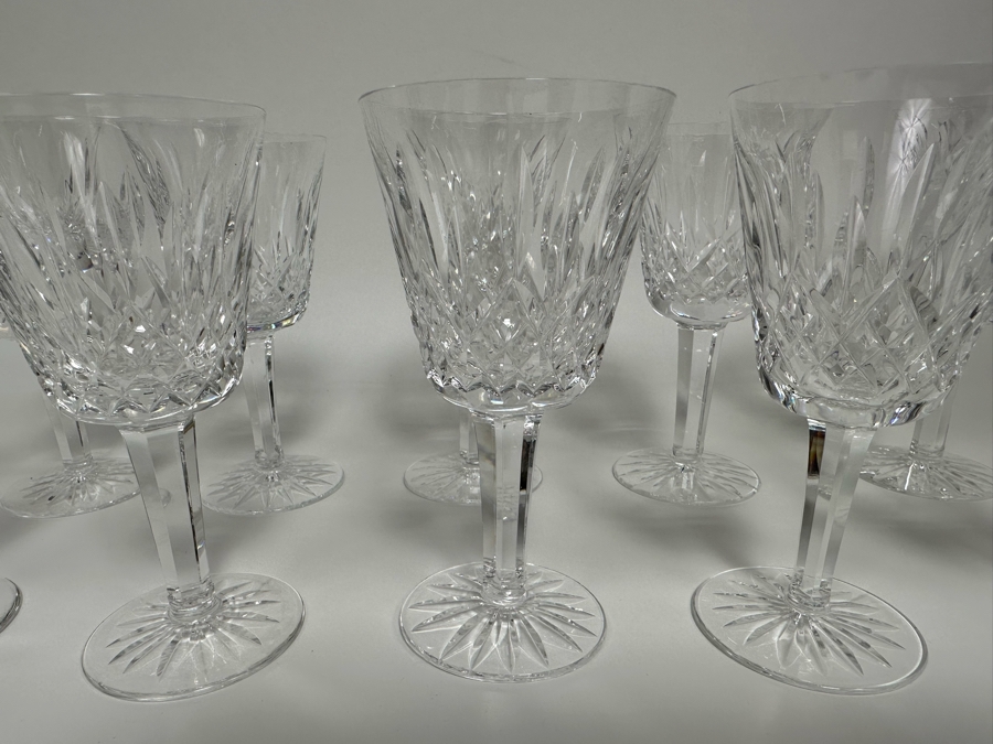 (10) Waterford Crystal Lismore Pattern Claret Wine Stemware Glasses 5 7/8H With One Original Box Replacements Value $1,050 [Photo 4]
