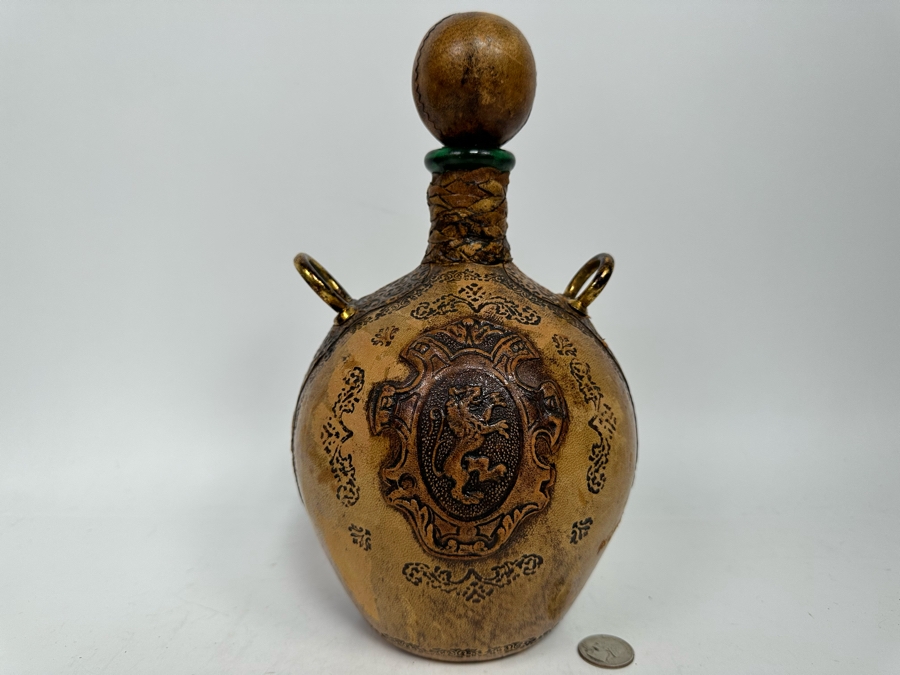 Italian Leather Wrapped Bottle With Stopper 6W X 11H [Photo 3]